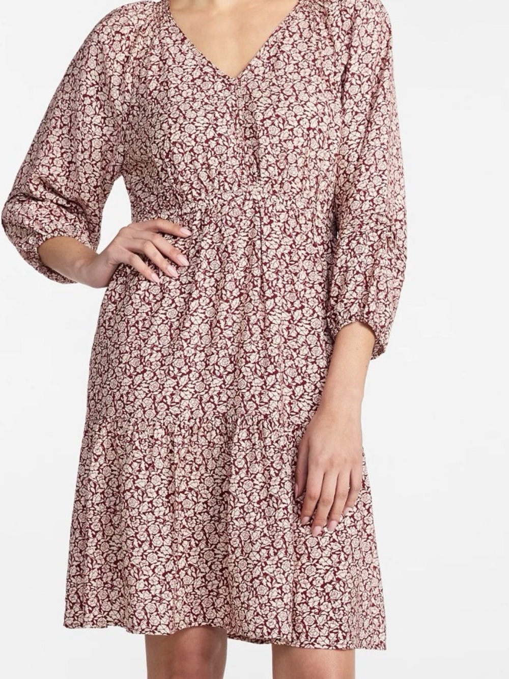 Time and Tru XXL 20 Burgundy Floral Tiered Mini Dress NWT Boho Long Sleeve